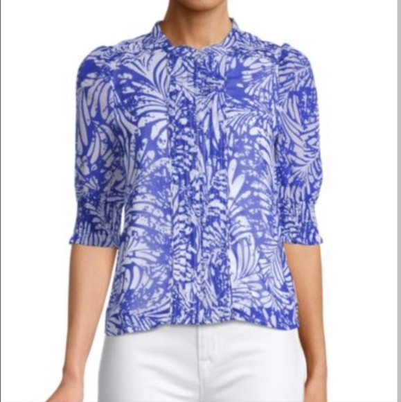 Walter Baker Madison Print Blue and White Boxy Blouse Size Small - Picture 1 of 8